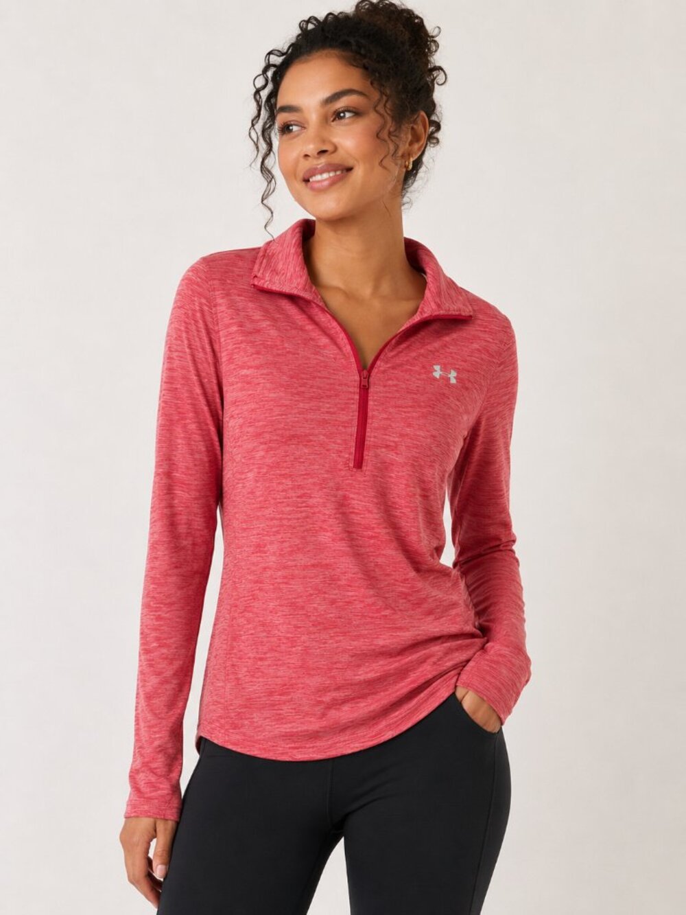 Under Armour Pink Heathered Half Zip Athletic Top L - Picture 2 of 6
